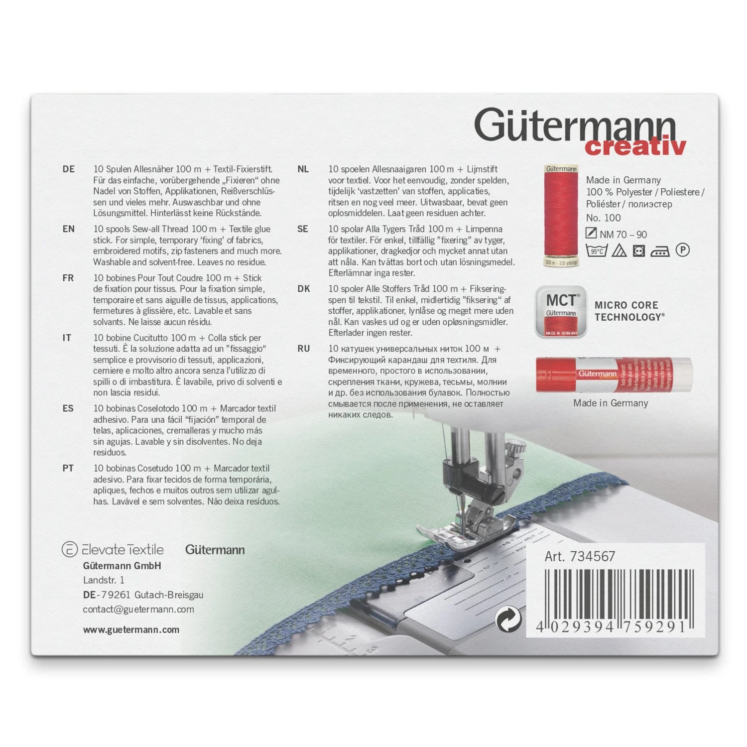 Gutermann Sew-all Thread Set - 10 X 100m Assorted + Textile Glue Stick 3 Gutermann Sew-all Thread Set - 10 X 100m Assorted + Textile Glue Stick - Image 3