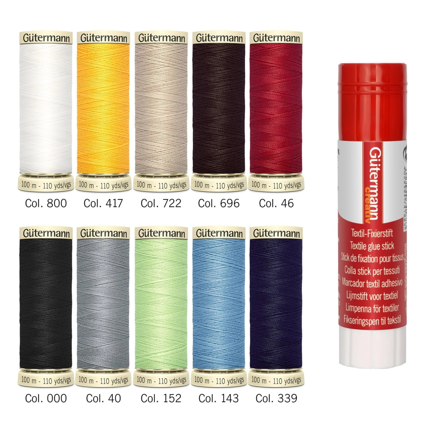 Gutermann Sew-all Thread Set - 10 X 100m Assorted + Textile Glue Stick 2 Gutermann Sew-all Thread Set - 10 X 100m Assorted + Textile Glue Stick - Image 2