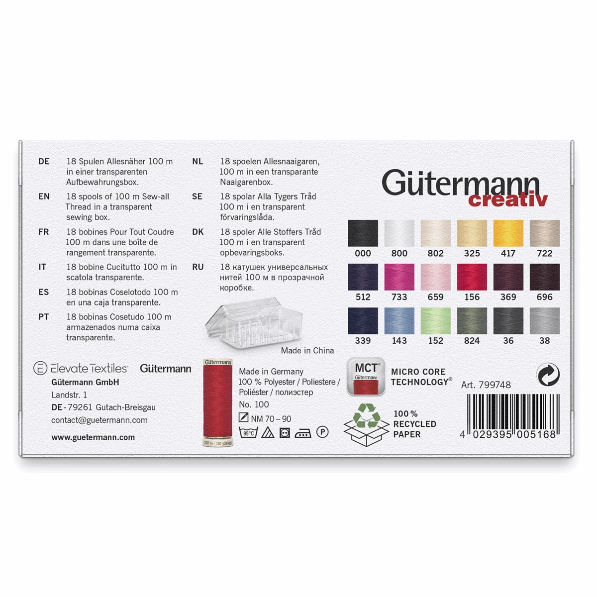 Gutermann Sew-All Thread Set With Storage Box - 100m (Pack Of 18) 2 Gutermann Sew-All Thread Set With Storage Box - 100m (Pack Of 18) - Image 2
