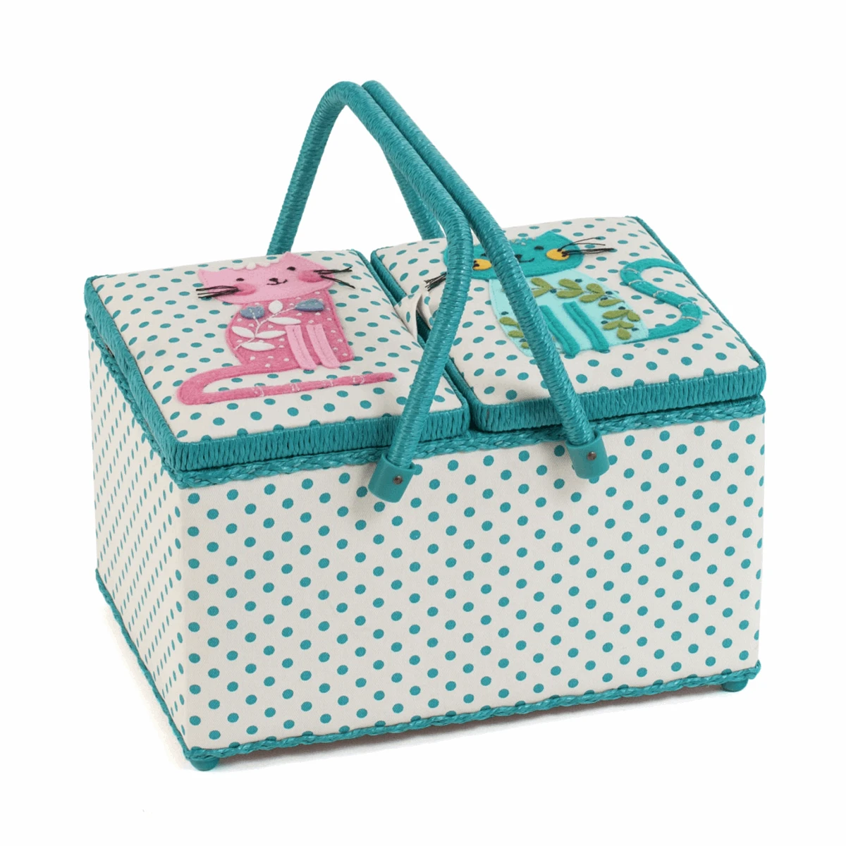 Cats Twin-Lidded Sewing Box With Appliqué Lid - Large 1 Cats Twin-Lidded Sewing Box With Appliqué Lid - Large