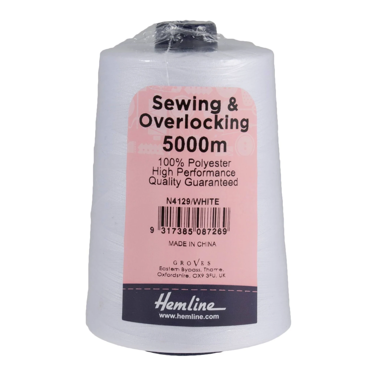 Large Overlocker Thread Cone 5000m - White 1 Large Overlocker Thread Cone 5000m - White