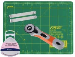 Fabric Cut And Sew Bundle - 45mm Rotary Cutter, A3 Cutting Mat, Tailors Chalk And Sewing Clips