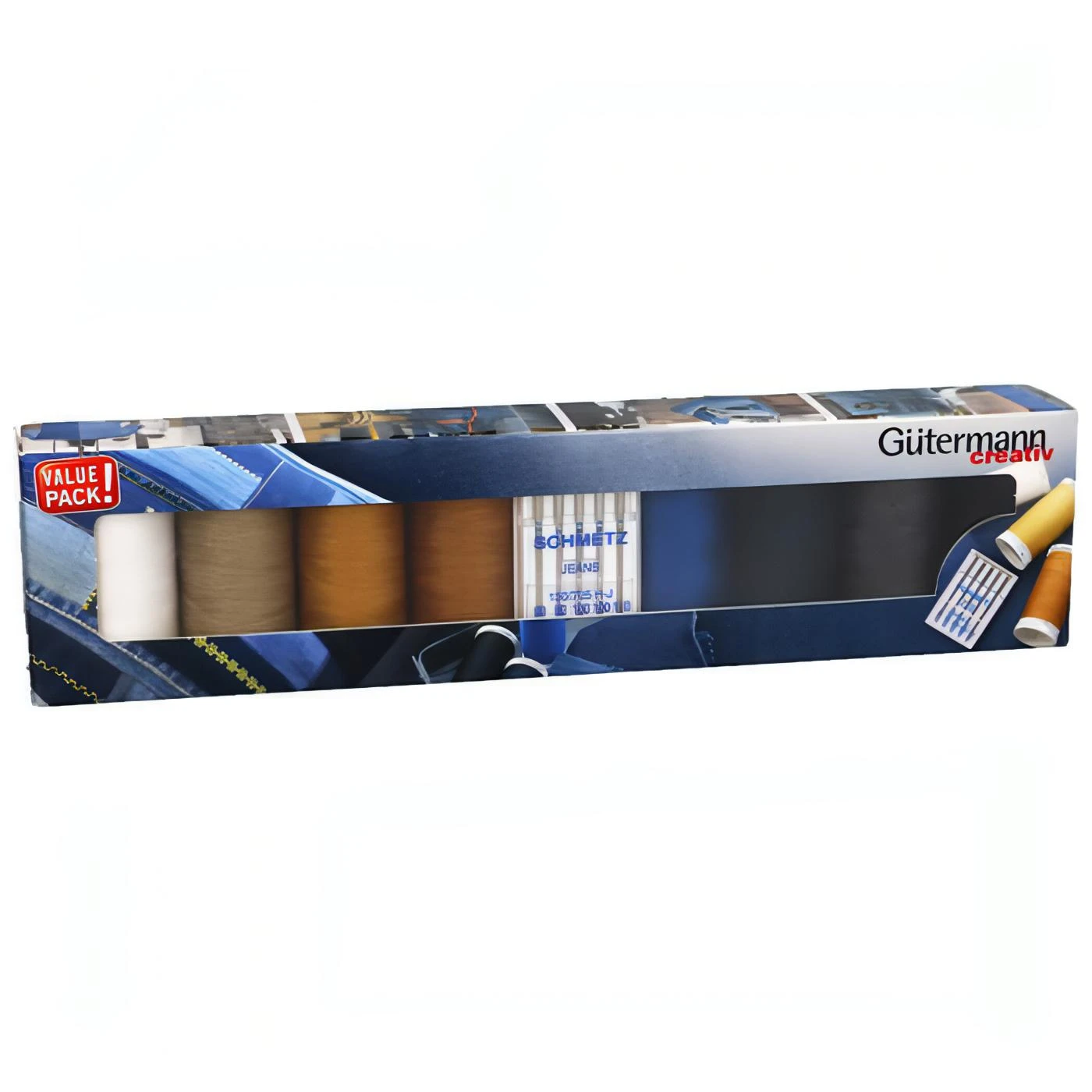 Gutermann Creativ 8 X 100m Strong Thread For Denim + Assorted Jeans Needle Pack 1 Gutermann Creativ 8 X 100m Strong Thread For Denim + Assorted Jeans Needle Pack