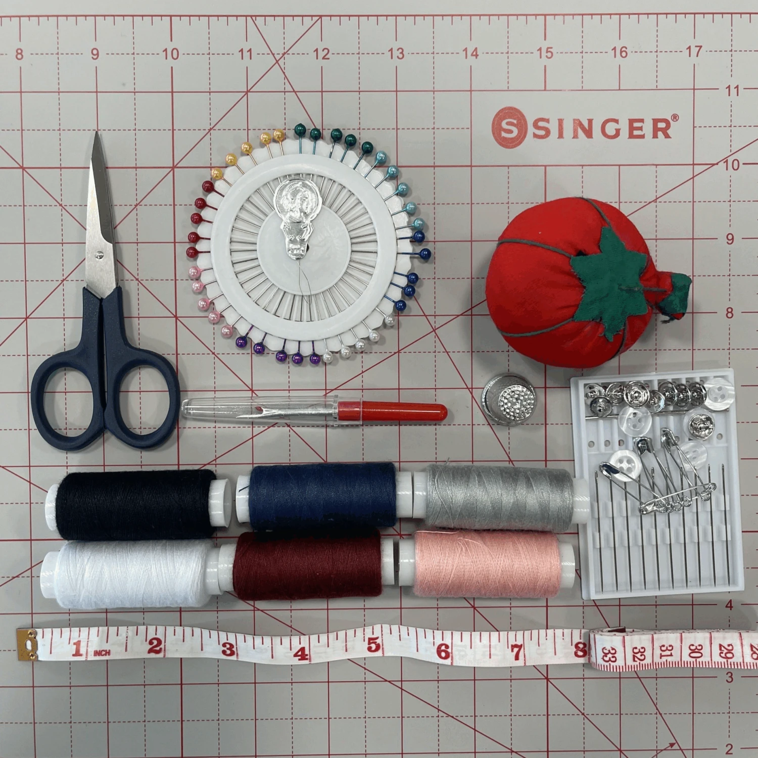 Starter Set With 6 X Threads, Embroidery Scissors, Needle Threader, Tape Measure And More 1 Starter Set With 6 X Threads, Embroidery Scissors, Needle Threader, Tape Measure And More